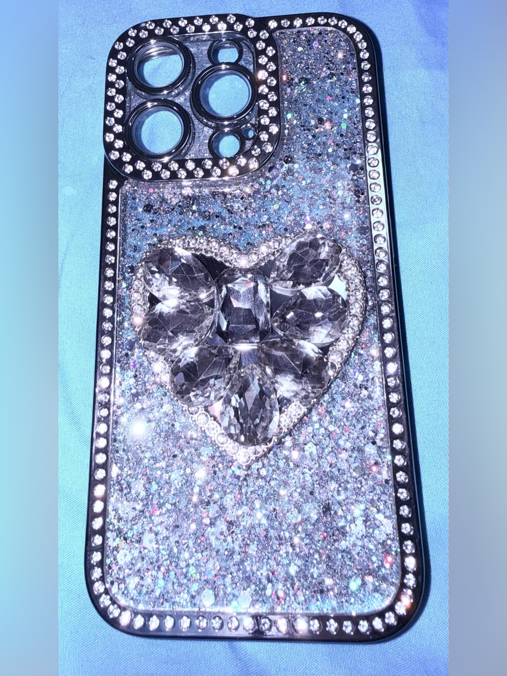 Sparklingw Silver Heart Rhinestone Phone Case - Silver New for I Phone 16 Pro